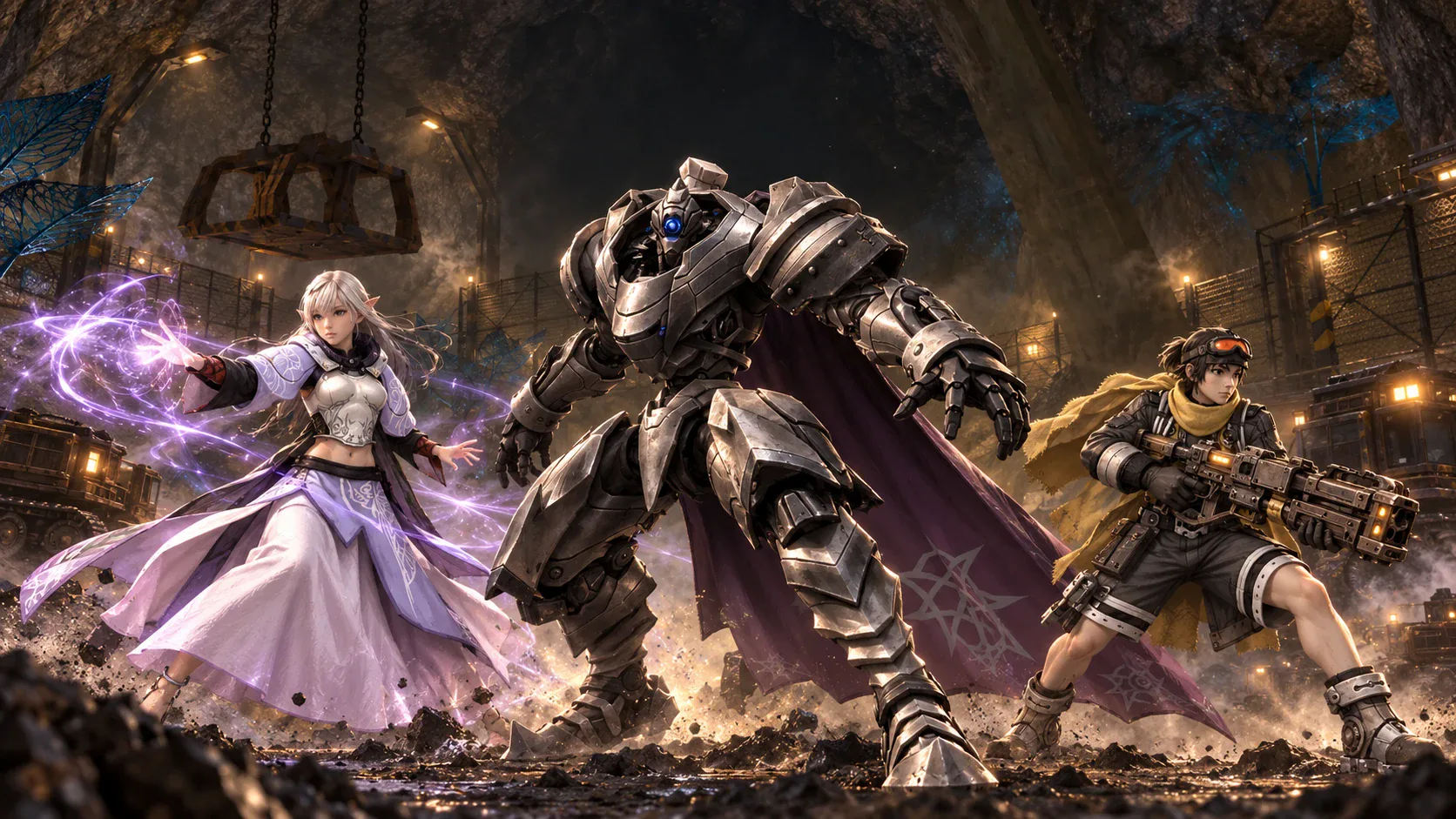 Cora, Accretia and Bellato fighting in a mine on Novus